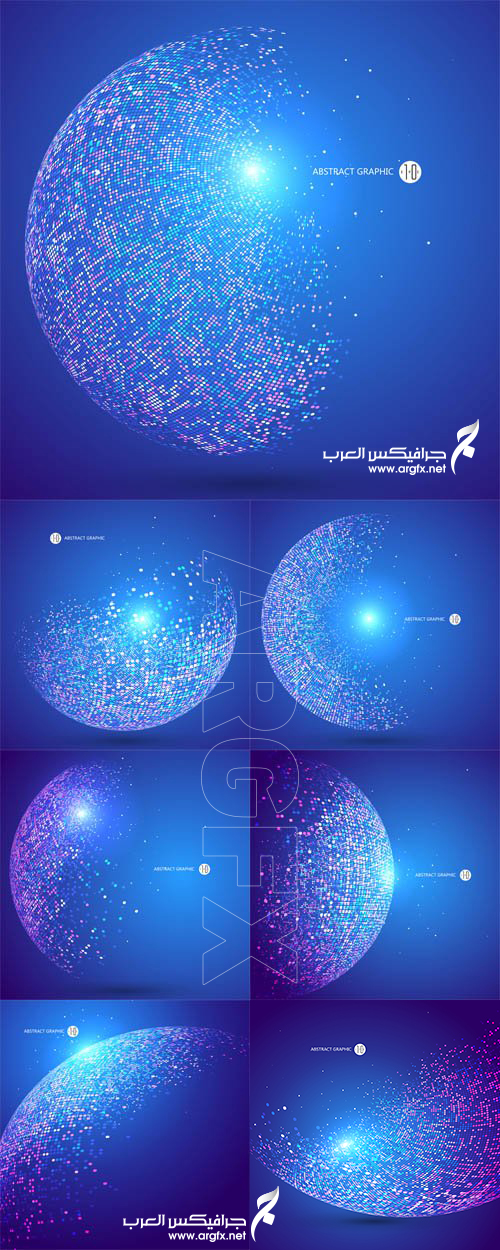  Vector Set - Colorful Dots Abstract Sphere, Science and Technology