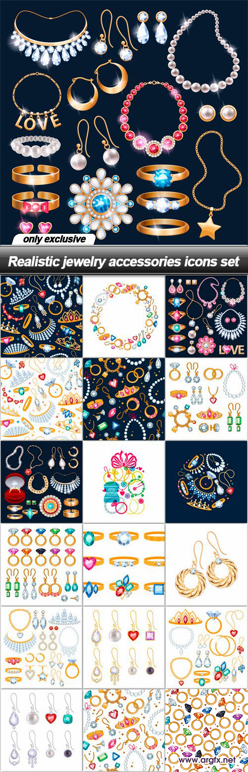  Realistic jewelry accessories icons set - 19 EPS