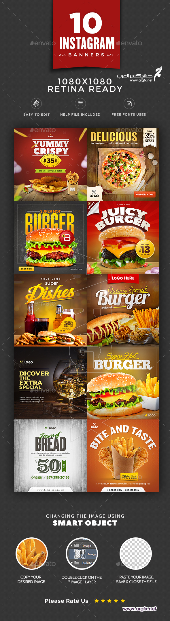 Graphicriver - Restaurant Instagram Designs - 10 Designs 18096514