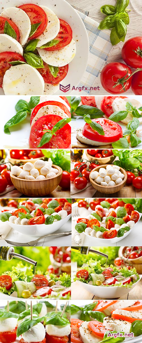  Salad with mozzarella, tomatoes and green basil Stock Images