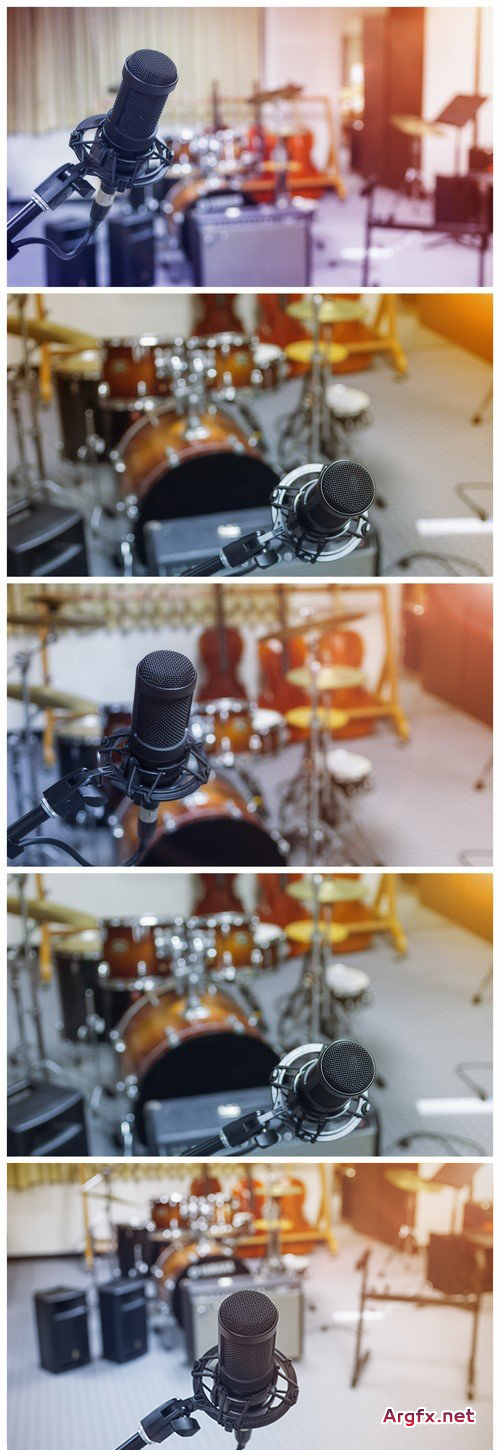  Record studio microphone on blurred background 5X JPEG