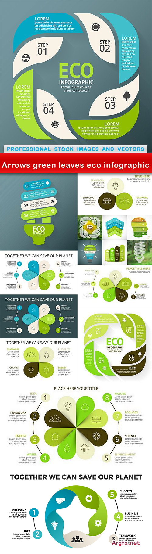  Arrows green leaves eco infographic - 11 EPS