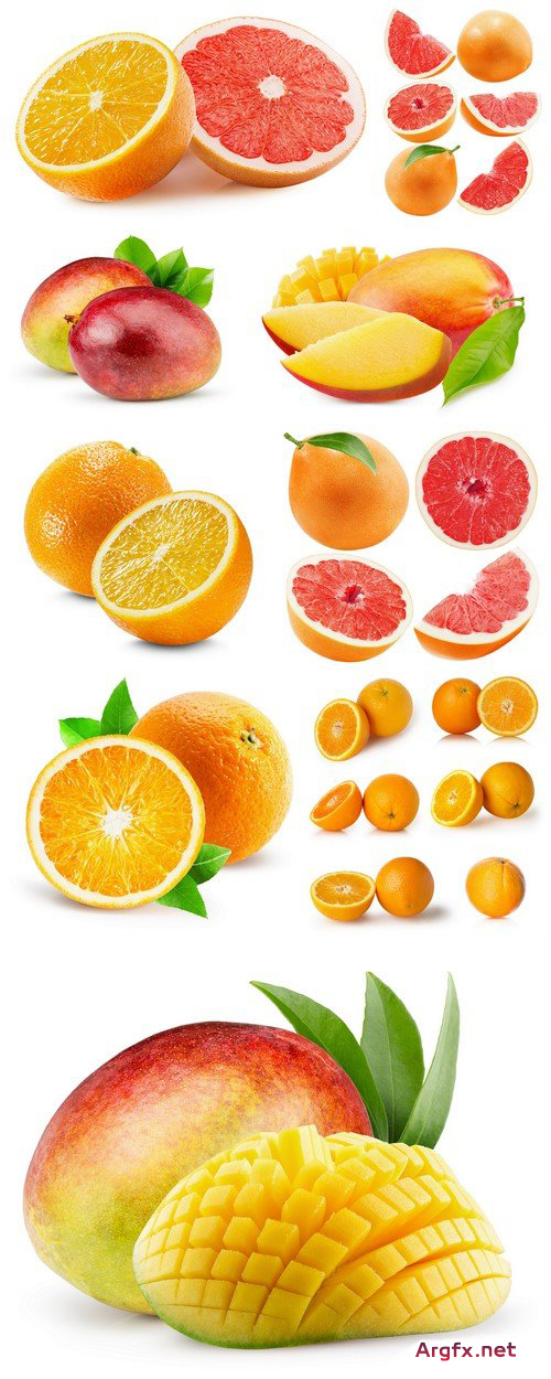  Set of fresh orange fruits,mango,grapefruit isolated on white background 9X JPEG