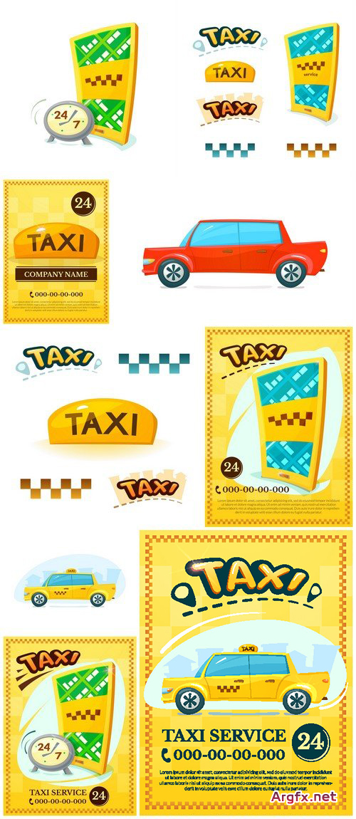 Taxi services advertising poster, vector illustration 9X EPS