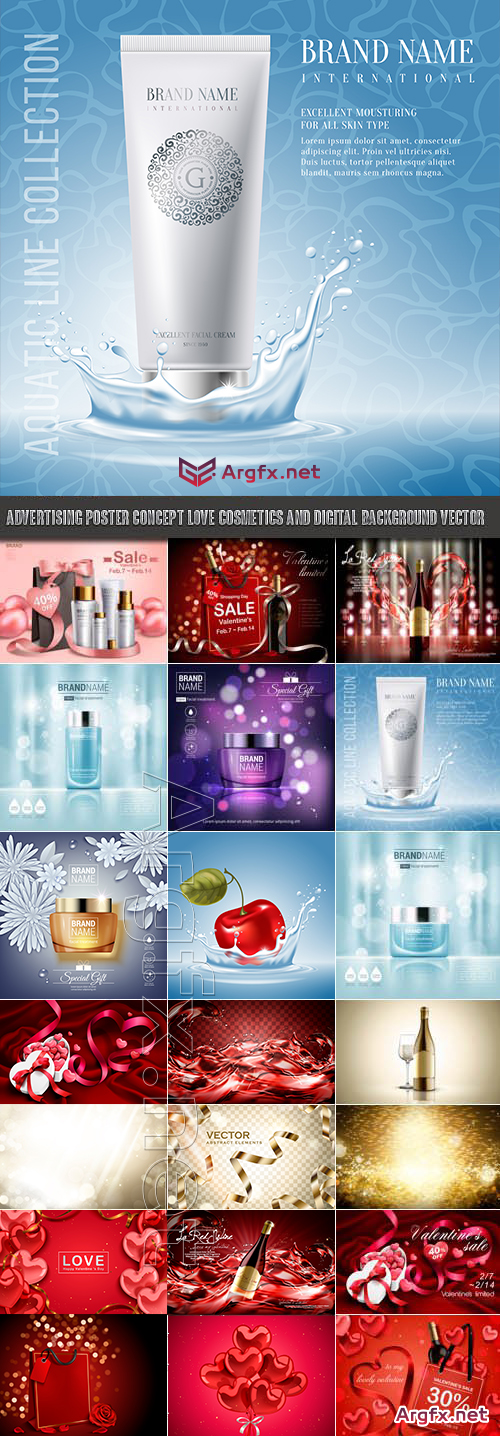  Advertising Poster Concept Love cosmetics and Digital background vector