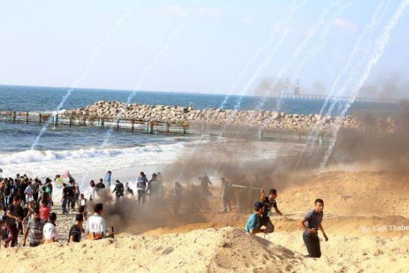 اطلاق النار تجاه التظاهرات البحرية شمال غرب غزة