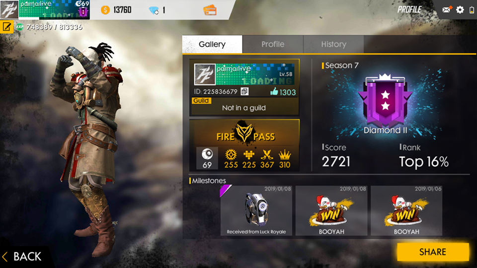 Sold Selling Free Fire Battlegrounds Acc Lv58 With Items Cheap Playerup Worlds Leading Digital Accounts Marketplace